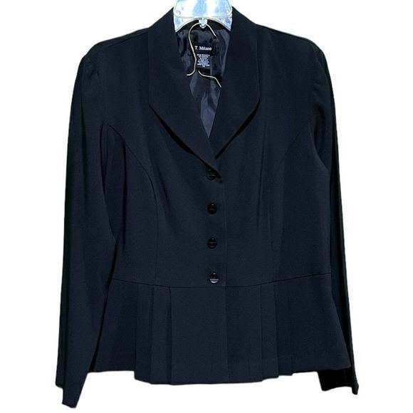 NWT T. Milano Size 14 2-Piece Suit Pleated Blazer Skirt Combo‎ Black - Picture 2 of 10